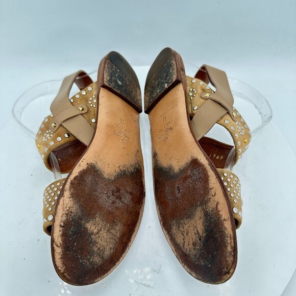 Valentino Garavani Women Size EU 35 US 5 Brown Suede Studded Buckle Flat Sandal - Picture 7 of 10
